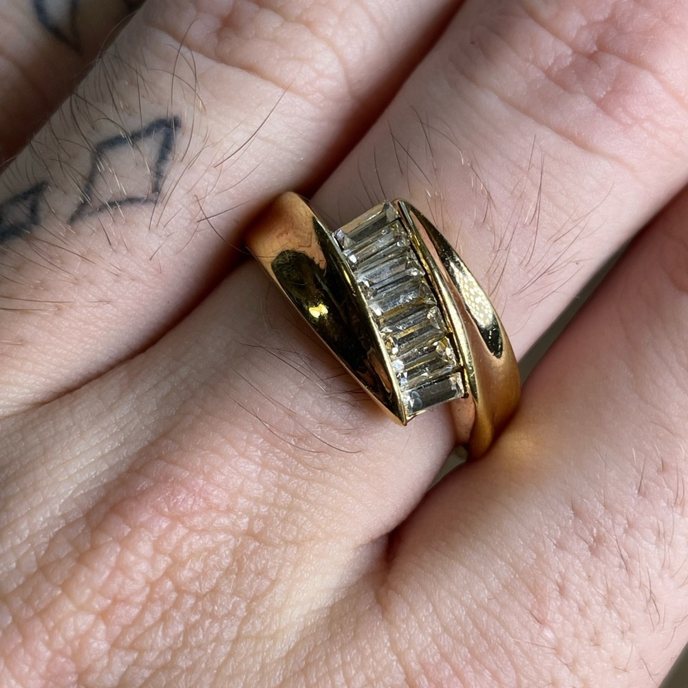 Vintage Deadstock 24KT Gold Filled Ring with Natural Tourmaline Crystals